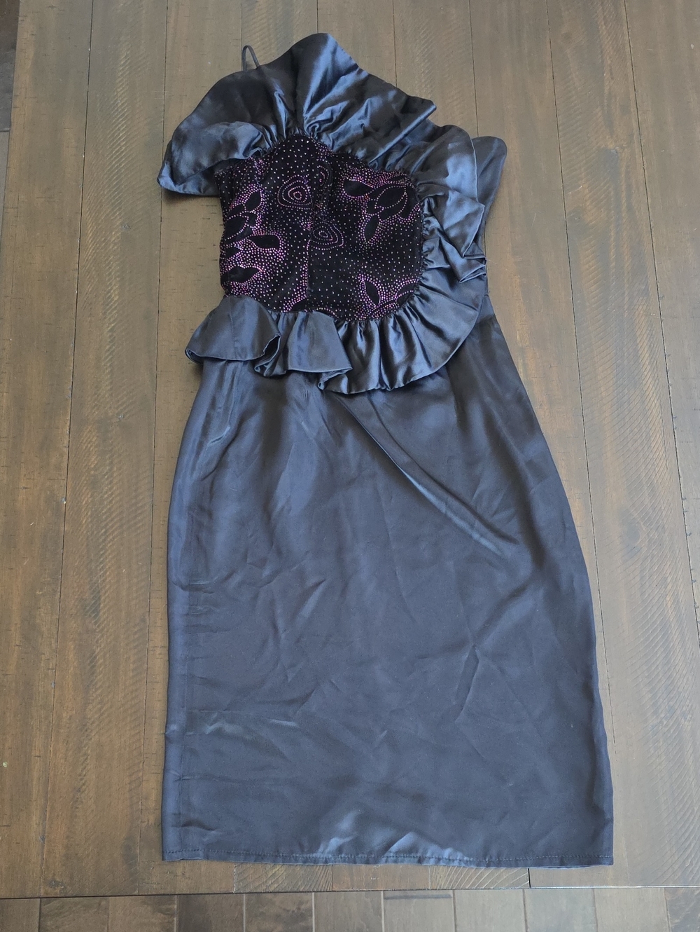 NEW VTG Gunne Sax Black Cocktail Velvet Ruffle Knee Length Dress Size 7